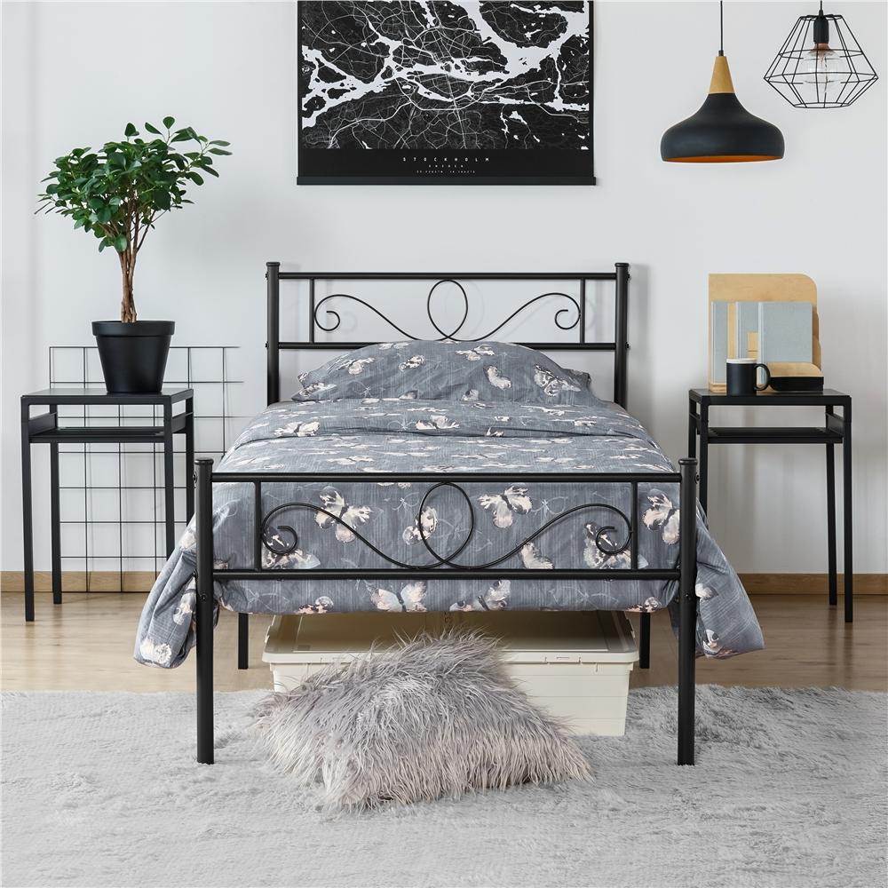 Costoffs Struttura Letto Stile Rustico Moderno in Metallo con Testiera Elegante e Pediera per Appartamento Camera da Letto Stanza degli Ospiti Studio