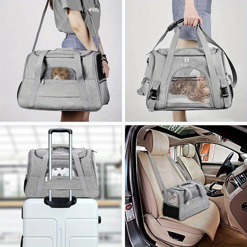 Trasportino Portatile per Gatti con Tappetino in Peluche e Giocattolo a Carota - Borsa da Viaggio Traspirante per Gite con Animali Domestici, Chiusura a Zip, Rete Ventilata e Fodera Morbida, Perfetto per Auto e Uso Esterno, Trasportino da Viaggio per Gatt
