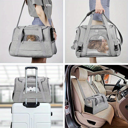 Trasportino Portatile per Gatti con Tappetino in Peluche e Giocattolo a Carota - Borsa da Viaggio Traspirante per Gite con Animali Domestici, Chiusura a Zip, Rete Ventilata e Fodera Morbida, Perfetto per Auto e Uso Esterno, Trasportino da Viaggio per Gatt