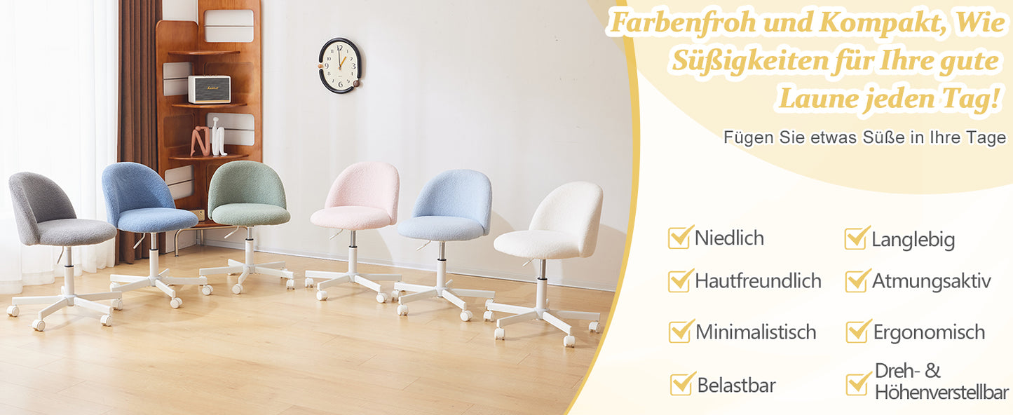 Bonnlo Sedia Ergonomica Regolabile in Altezza per Ufficio con Base a 5 Ruote, Rivestimento in Tessuto Teddy Bianco e Struttura in Metallo - Sedia da Scrivania Reclinabile Manuale con Seduta Imbottita Morbida per Ufficio Domestico, Camera da Letto, Studio