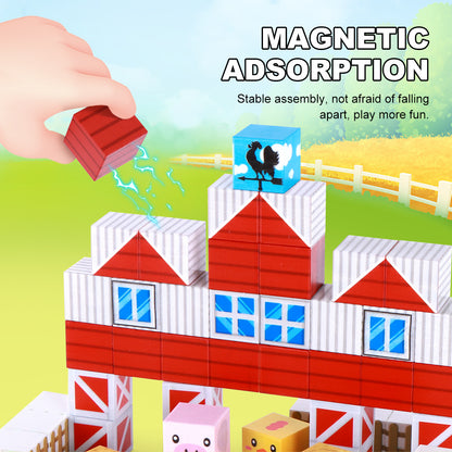 150pcs Set di Blocchi Magnetici da Costruzione - Giocattolo Educativo STEM a Tema Animali da Fattoria e Contadino, Cubi Magnetici Fai da Te per Bambini, Giocattoli Educativi e Creativi, Regalo Perfetto per Natale, Compleanno, Pasqua