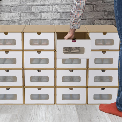 Scatole Rettangolari Impilabili con Cassetto Estraibile e Finestra Trasparente, Organizzatore in Carta Kraft per Scarpe, Abbigliamento e Accessori (10pz/20pz)
