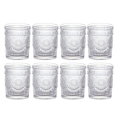 Magazzino Locale, 8 pezzi di bicchieri d'acqua romantici in vetro, bicchieri con motivo a girasole, bicchieri retrò, adatti per succhi, bevande, birra, cocktail 300ml/10oz