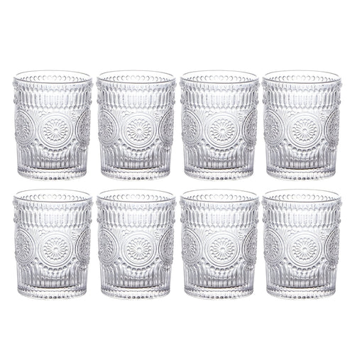 Magazzino Locale, 8 pezzi di bicchieri d'acqua romantici in vetro, bicchieri con motivo a girasole, bicchieri retrò, adatti per succhi, bevande, birra, cocktail 300ml/10oz