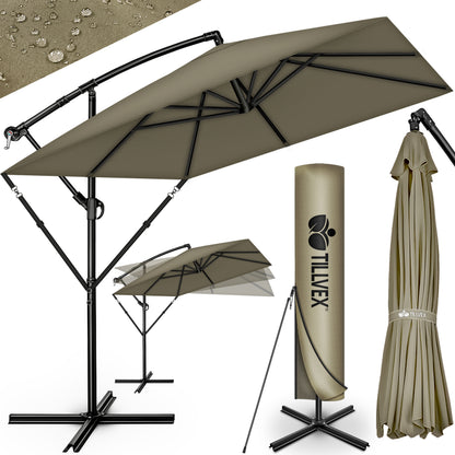 Tillvex® Parasole Rettangolare in Alluminio Ø 330 Cm + Copertura con Manovella | Schermo Angolare a Luce Rossa con Supporto & Parabrezza | Grande Parasole da Giardino in Alluminio Protezione UV | Schermo con Manovella Impermeabile Girevole a 360° per Terr