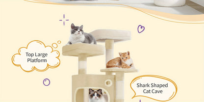 Torre per gatti beige, alta 159 cm con 8 tiragraffi, 3 livelli, 2 rifugi, un cesto, palline di peluche e corda in sisal, ideale per gatti di diverse dimensioni