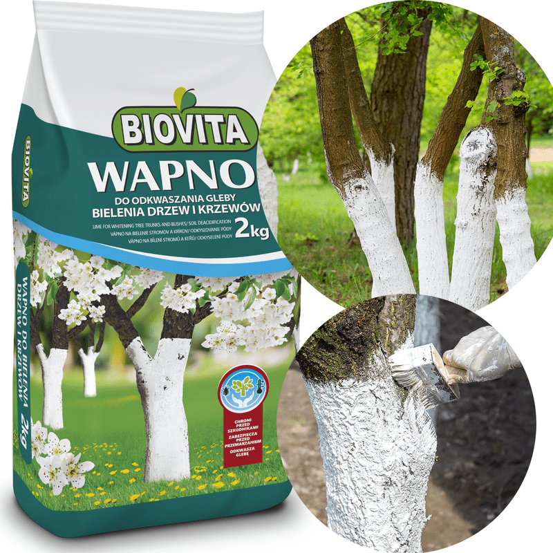 Calce per sbiancare alberi, arbusti e deacidificazione del terreno, 2 kg Biovita