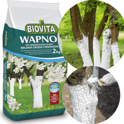 Calce per sbiancare alberi, arbusti e deacidificazione del terreno, 2 kg Biovita