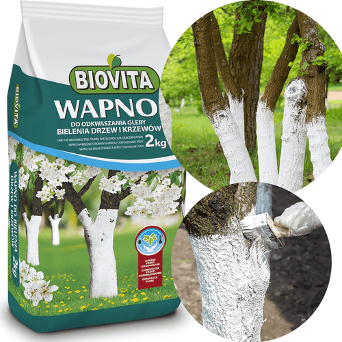 Calce per sbiancare alberi, arbusti e deacidificazione del terreno, 2 kg Biovita