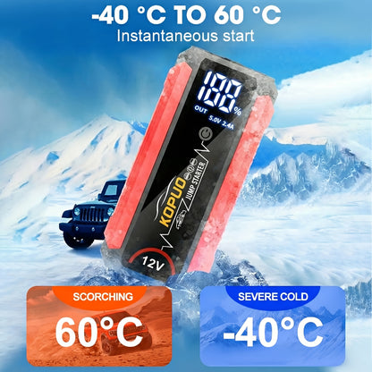 KOPUO 5000A Avviatore di Emergenza per Auto 12V, Avvia Batterie Scariche in Secondi, Booster di Batteria di Emergenza, Fino a 7.5L di Benzina & 5.5L di Diesel, Avviatore di Batteria Portatile per Auto, SUV, Furgoni, Camion & Moto, Display LCD, Torcia LED