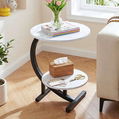 1 Tavolino Laterale a Forma di C, Tavolino Mobile, Tavolino per Laptop, Tavolino per Divano, Design Minimalista Moderno con Motivo Marmo Bianco, Adatto per Divani in Stile Moderno/Industriale, Design Salvaspazio per Piccoli Appartamenti, Ideale per Soggio