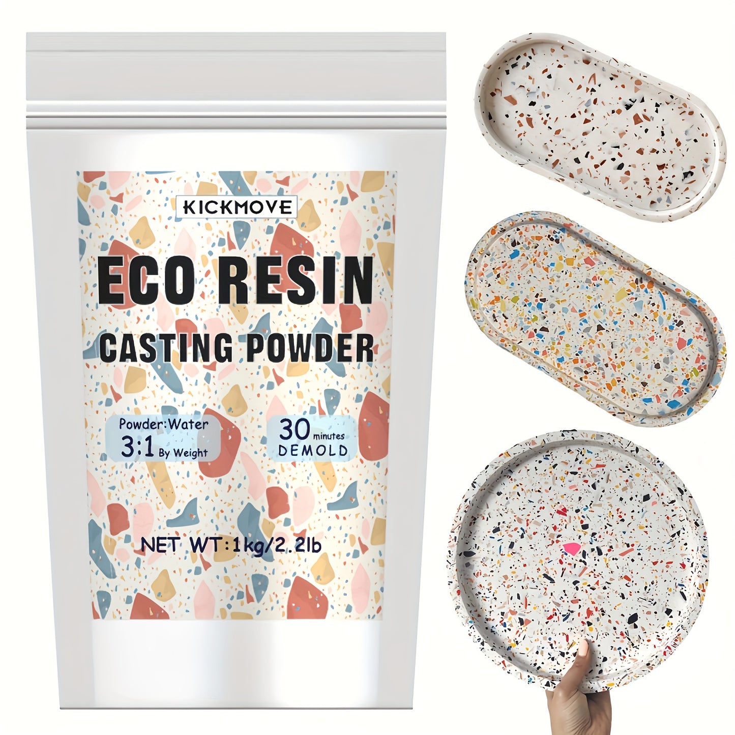 Polvere per colata in resina 1000g, Kit per colata in resina a rapida polimerizzazione per principianti, Sformatura in 20-30 minuti, Polvere per modellazione in gesso ad attivazione ad acqua di facile miscelazione per artigianato, scultura, fai da te, art