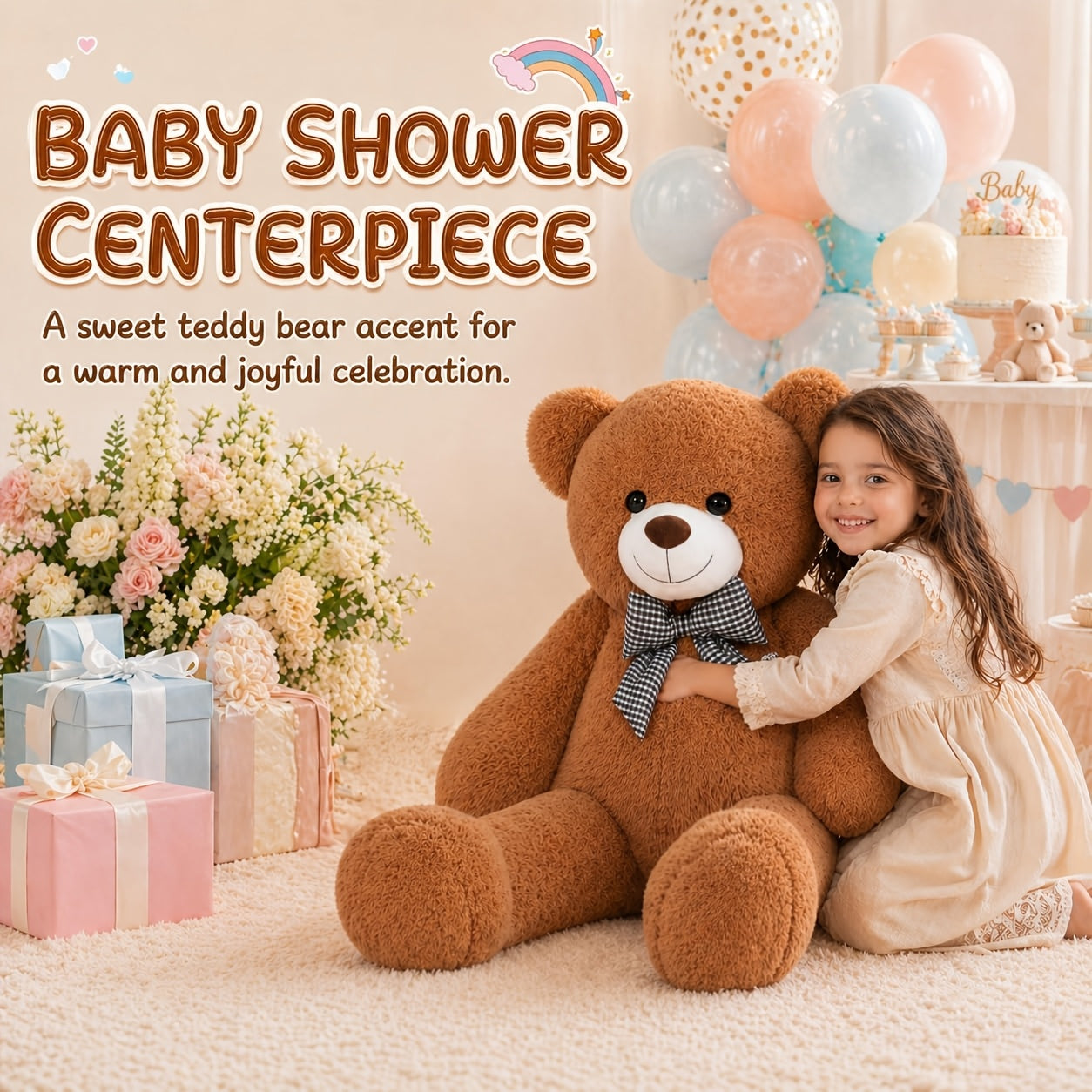 Orsacchiotto Gigante 109,22 cm Peluche Animale di Peluche Simpatico Orsacchiotto a Grandezza Naturale per Bambini Fidanzata Morbido Orsetto di Peluche per Compleanno San Valentino Anniversario Natale