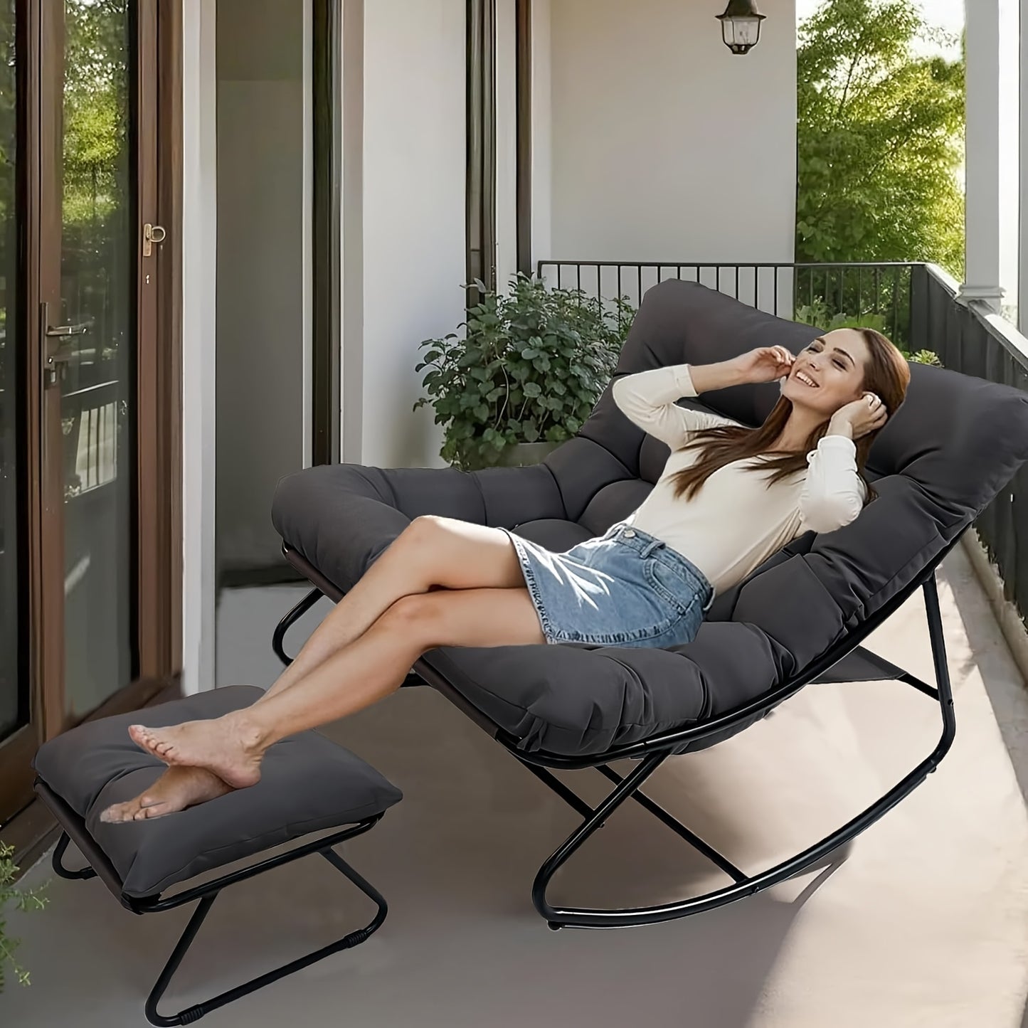 Poltrona a Dondolo per Soggiorno Moderna con Funzione Reclinabile, Poltrona a Dondolo per Casa, Dondolo di Lusso per da Letto, Disponibile nei Colori Nero e Grigio, Perfetta per il Tempo Libero in Famiglia, Regalo Ideale per le Vacanze, Adatta a Tutte e Q