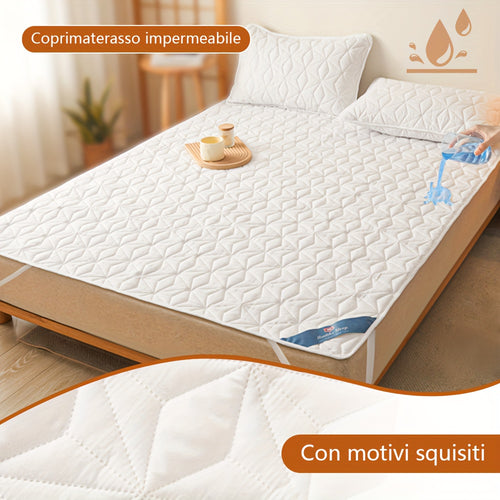 1 Protezione Materasso Trapuntata Impermeabile, Coprimaterasso Traspirante con Cinghie Elastiche per Copriletto (Senza Federa), Topper Materasso Antiscivolo per Tutte le Stagioni