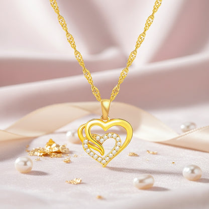 Collana pendente elegante in argento 925 per donna, con catena a onda unica e pendente a cuore in Zirconia sintetica scintillante, regalo perfetto per le feste e per le donne, confezionato in scatola regalo