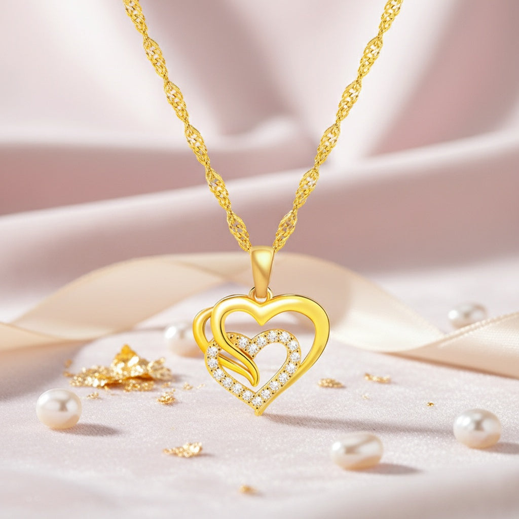 Collana pendente elegante in argento 925 per donna, con catena a onda unica e pendente a cuore in Zirconia sintetica scintillante, regalo perfetto per le feste e per le donne, confezionato in scatola regalo