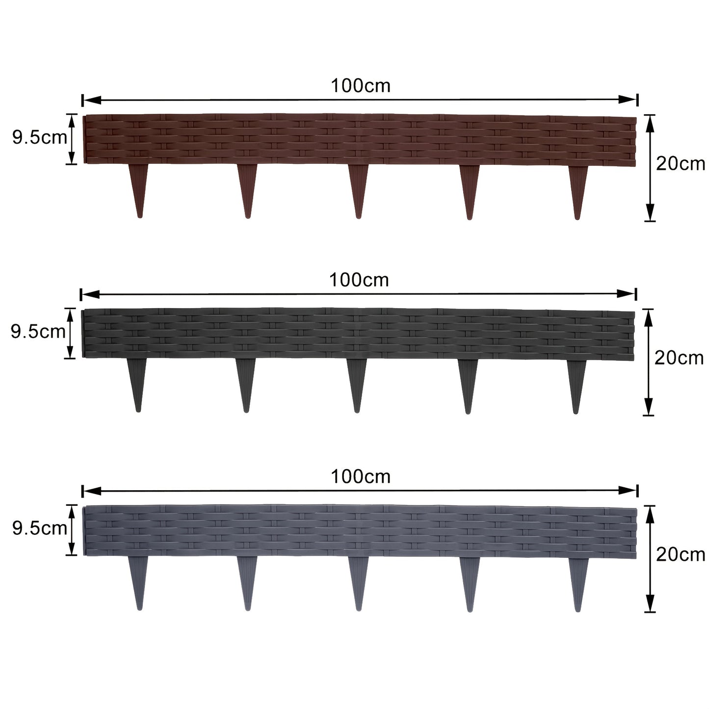 Bordura per prato flessibile 100 cm, bordo per pavimentazione effetto rattan, bordo in plastica per aiuole, pietra per la delimitazione del giardino, set di palizzate, sostituzione di pietre per bordure per prato