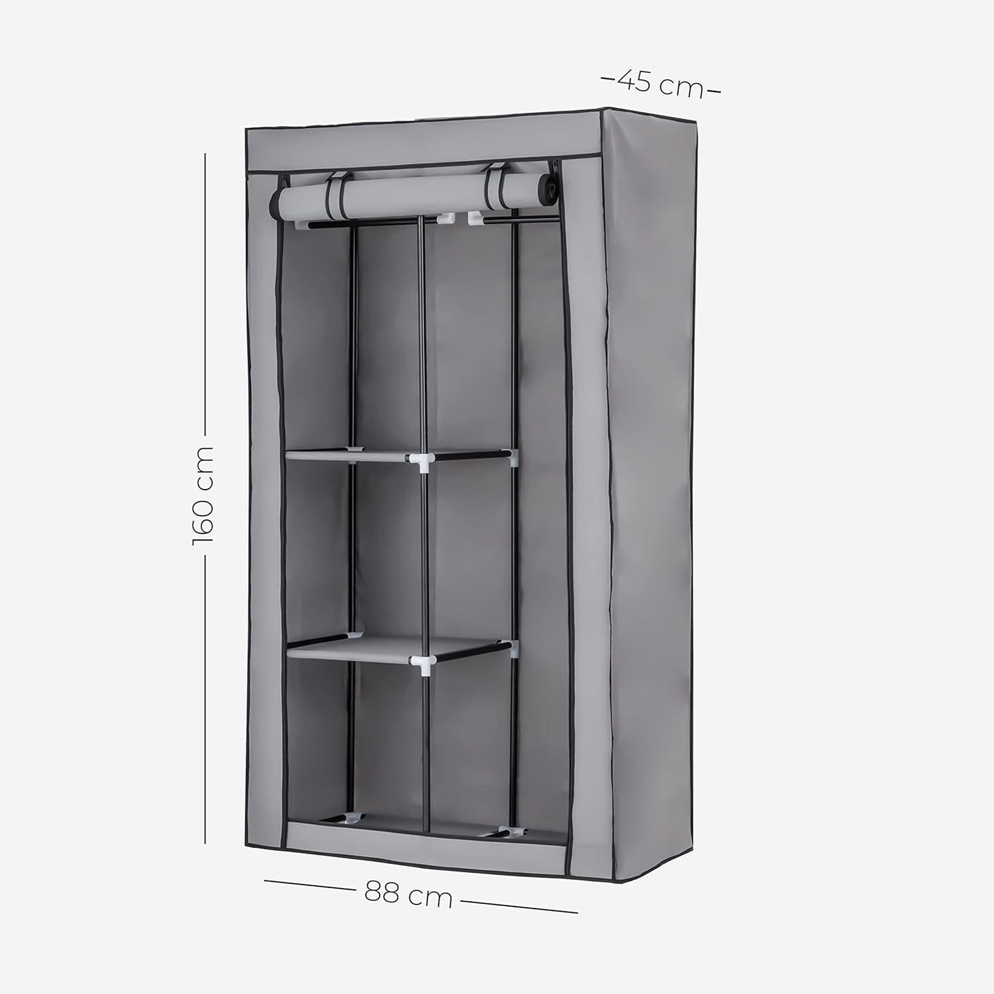 Baroni Home Armadio in Tessuto Richiudibile 88x45x160 cm Grigio 2 Ripiani Laterali e 1 Barra Appendiabiti, Guardaroba in Tessuto non Tessuto Pieghevole Salvaspazio con Struttura in Ferro per Camera da Letto, Cabina Armadio, Campeggio, Cameretta, Lavanderi