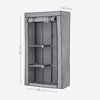 Baroni Home Armadio in Tessuto Richiudibile 88x45x160 cm Grigio 2 Ripiani Laterali e 1 Barra Appendiabiti, Guardaroba in Tessuto non Tessuto Pieghevole Salvaspazio con Struttura in Ferro per Camera da Letto, Cabina Armadio, Campeggio, Cameretta, Lavanderi