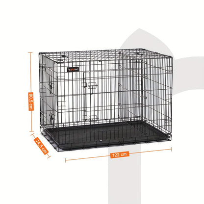 Gabbia per Cani, Casetta per Cani con 2 Porte, 122x74,5x80,5 cm