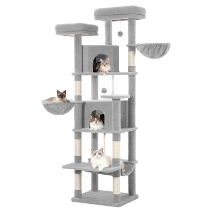 Per albero per gatti grande, 175 cm, tiragraffi per gatti di taglia grande, stabile con tiragraffi, 2 comode casette per gatti, 2 posatoi, 2 cesti, amaca, per uso interno
