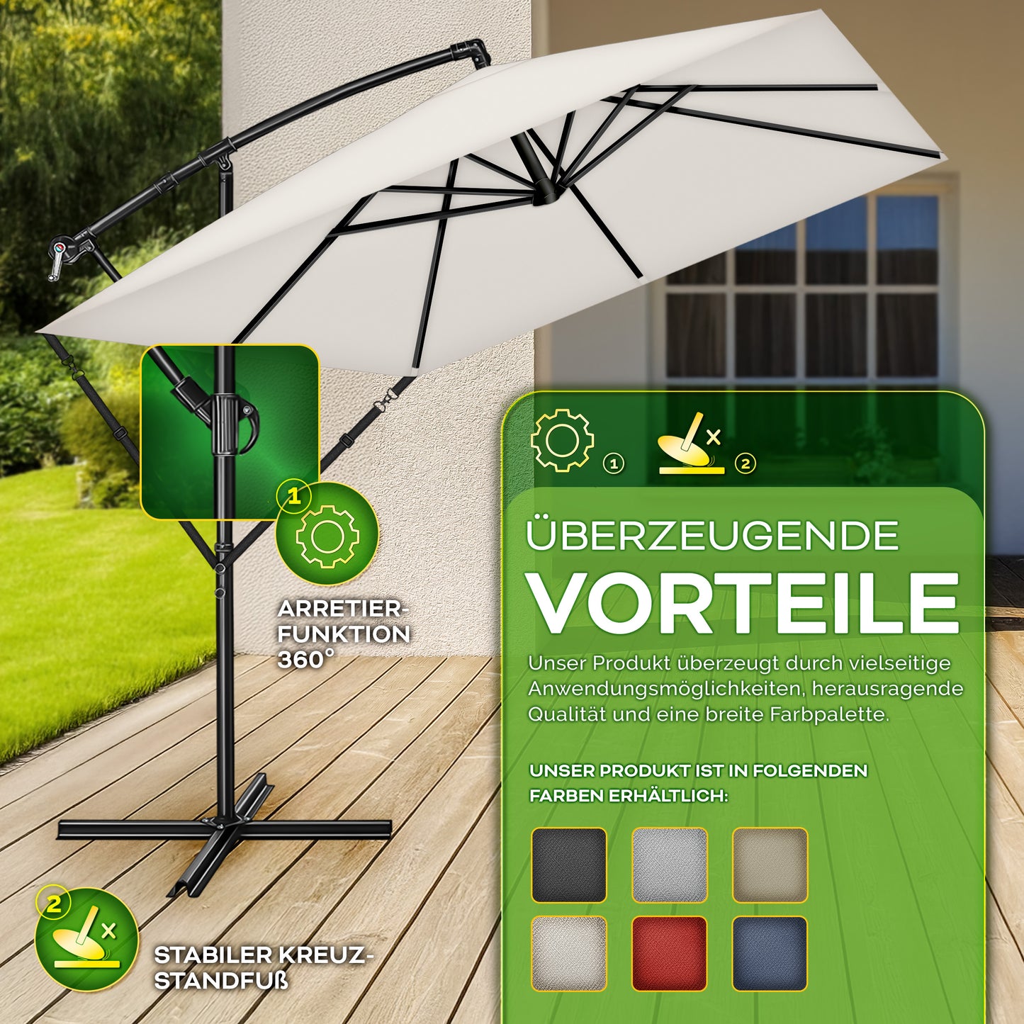 Tillvex® Parasole Rettangolare in Alluminio Ø 330 Cm + Copertura con Manovella | Schermo Angolare a Luce Rossa con Supporto & Parabrezza | Grande Parasole da Giardino in Alluminio Protezione UV | Schermo con Manovella Impermeabile Girevole a 360° per Terr