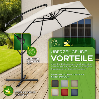 Tillvex® Parasole Rettangolare in Alluminio Ø 330 Cm + Copertura con Manovella | Schermo Angolare a Luce Rossa con Supporto & Parabrezza | Grande Parasole da Giardino in Alluminio Protezione UV | Schermo con Manovella Impermeabile Girevole a 360° per Terr
