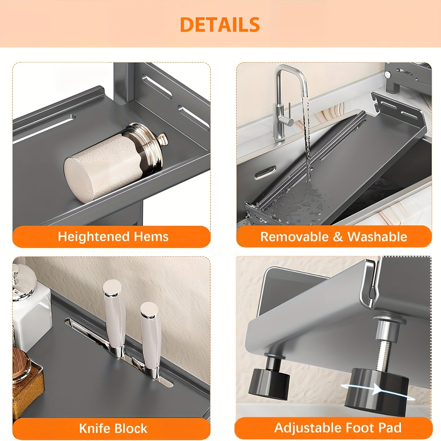 Porta Spezie Verticale a Tre Ripiani, Portaoggetti da Cucina Dorato, Altezza Regolabile, Adatto per Cucina, Armadietti, Pensili da Bagno (Grigio, Nero)