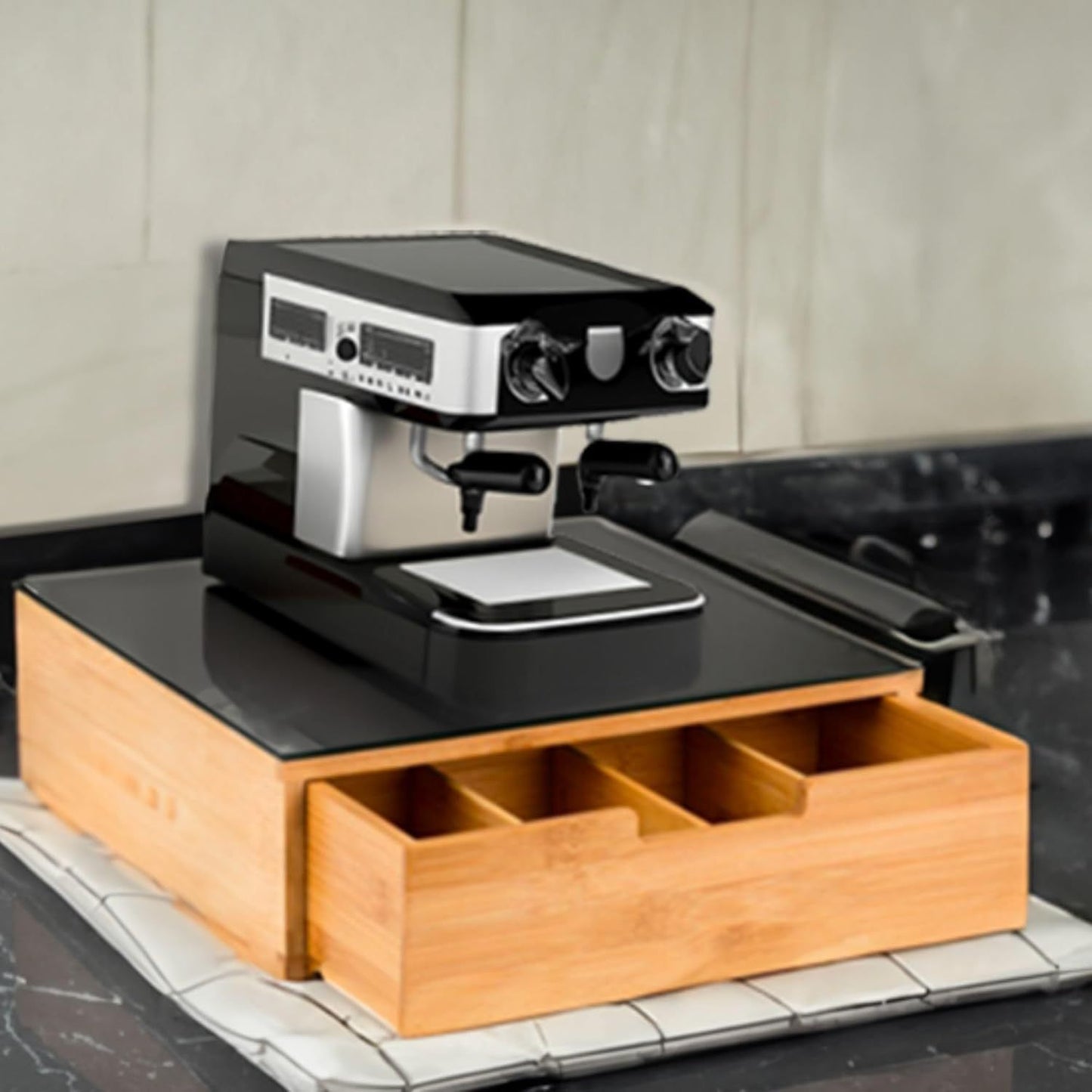 Cecaro Group Porta Cialde in Bambù con Cassetto – Organizer Elegante per Cialde, Capsule e Tisane