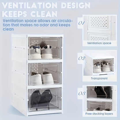 Scatola per scarpe impilabile, scatola porta scarpe in plastica ispessita a 3 o 6 strati - Scarpiera pieghevole retrattile con design a ribalta, non richiede montaggio, design verticale salvaspazio