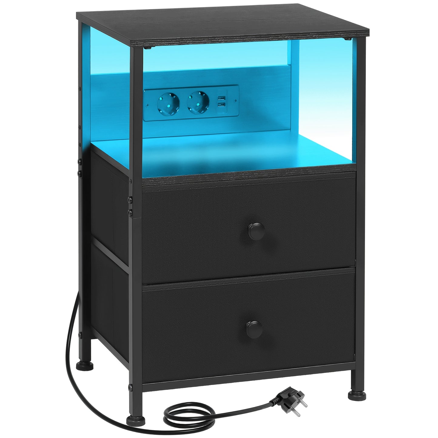 AMHANCIBLE Set Comodino 1/2 pezzi, Cassettiera in Tessuto con Dock di Ricarica, Tavolino da Letto, Comodino con Due Cassetti in Tessuto, Comodino Piccolo per Camera da Letto, Comodino a Quattro Ripiani, Adatto per Camera da Letto, Soggiorno. Nero, Marrone