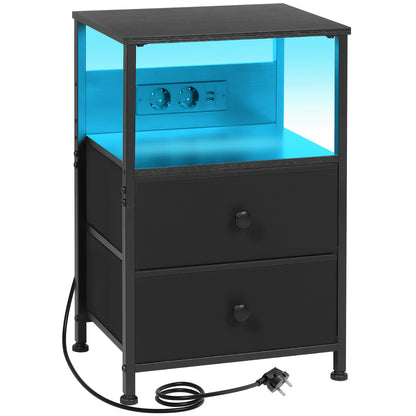 AMHANCIBLE Set Comodino 1/2 pezzi, Cassettiera in Tessuto con Dock di Ricarica, Tavolino da Letto, Comodino con Due Cassetti in Tessuto, Comodino Piccolo per Camera da Letto, Comodino a Quattro Ripiani, Adatto per Camera da Letto, Soggiorno. Nero, Marrone