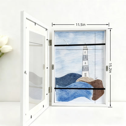 2 Pezzi Cornici con Coperchio a Ribalta - Formato A4, Ideali per la Camera dei Bambini, Design per Arredamento Casa, Capacità per 150 Opere d'Arte A4, Decorazione da Parete per Casa e Ufficio