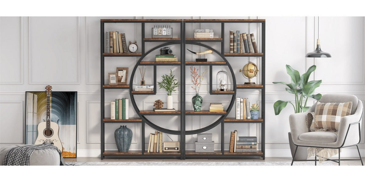 Libreria moderna a 5 ripiani, scaffali alti indipendenti per esposizione e stoccaggio con 9 ripiani aperti, ideale per soggiorno e contenitori