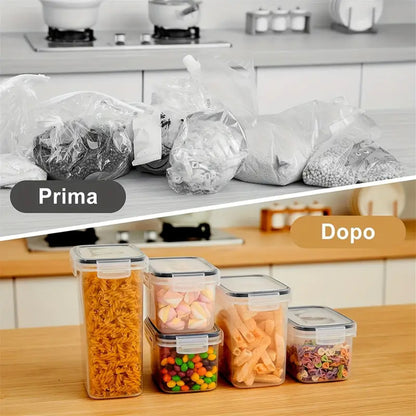 72/46 Contenitori Grandi Sigillati per Alimenti con COPERCHI, Contenitori in Plastica per la Conservazione di Cereali, per Organizzare e Conservare Zucchero, Farina e Articoli per Pasticceria in Cucine e Dispense, con Etichette e Segni