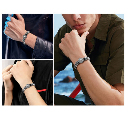 Bracciale di San Benedetto: Braccialetto in Acciaio Inossidabile con Catena Cubana da 9 Pollici - Medaglia di San Benedetto, Bracciale Cattolico Uomo, Catena Pesante Argentata per Biker