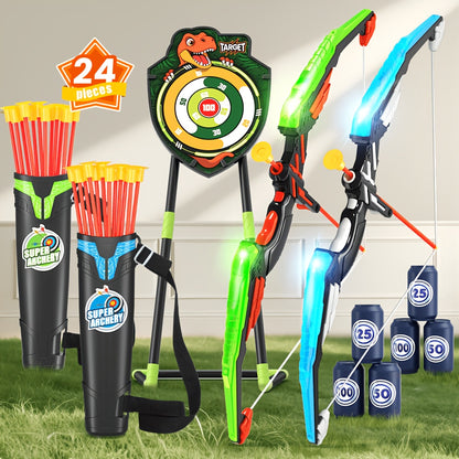 HYES 2 pezzi Arco e Freccia per Bambini, Set di Tiro con l'Arco con 24 Freccie a Ventosa, 1 pz Poggiatesta, 6 pz Bersagli di Punteggio e 2 pz Cestini, Regali Sportivi Indoor Outdoor per Bambini e Bambine dai 3 ai 8 Anni, Natale, Regalo di Compleanno