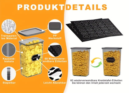 Kit di 52 contenitori per alimenti in plastica sigillati - 26 contenitori + 26 coperchi | Speciali per cereali/farina/semi di caffè/flakes di mais - Articolo da cucina con coperchi