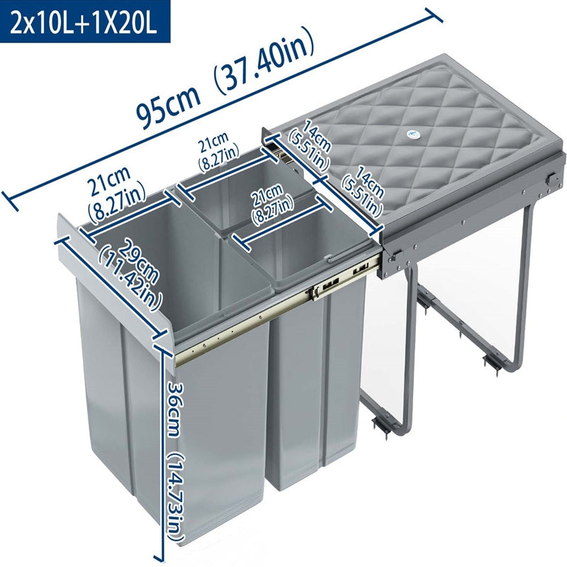 Bidone della Spazzatura Integrato per Cucina, Bidone Estendibile con Rotaie Telescopiche da Sotto Mobile, Grigio
