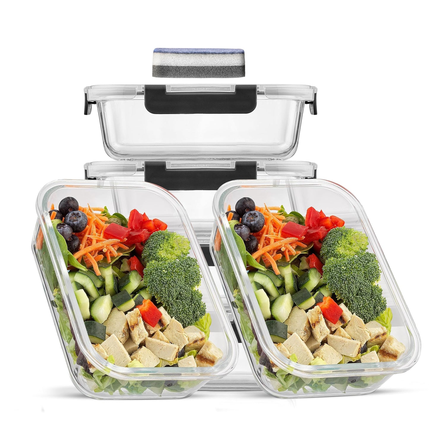 Contenitori Ermetici per Alimenti con Coperchi 6pz 1040ml - 6pz 800ml, Contenitori in Vetro per Preparazione Pasti, Contenitori Riutilizzabili, Contenitori in Vetro con Coperchi, Contenitori per Alimenti