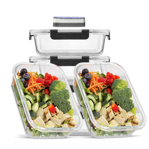 Contenitori Ermetici per Alimenti con Coperchi 6pz 1040ml - 6pz 800ml, Contenitori in Vetro per Preparazione Pasti, Contenitori Riutilizzabili, Contenitori in Vetro con Coperchi, Contenitori per Alimenti