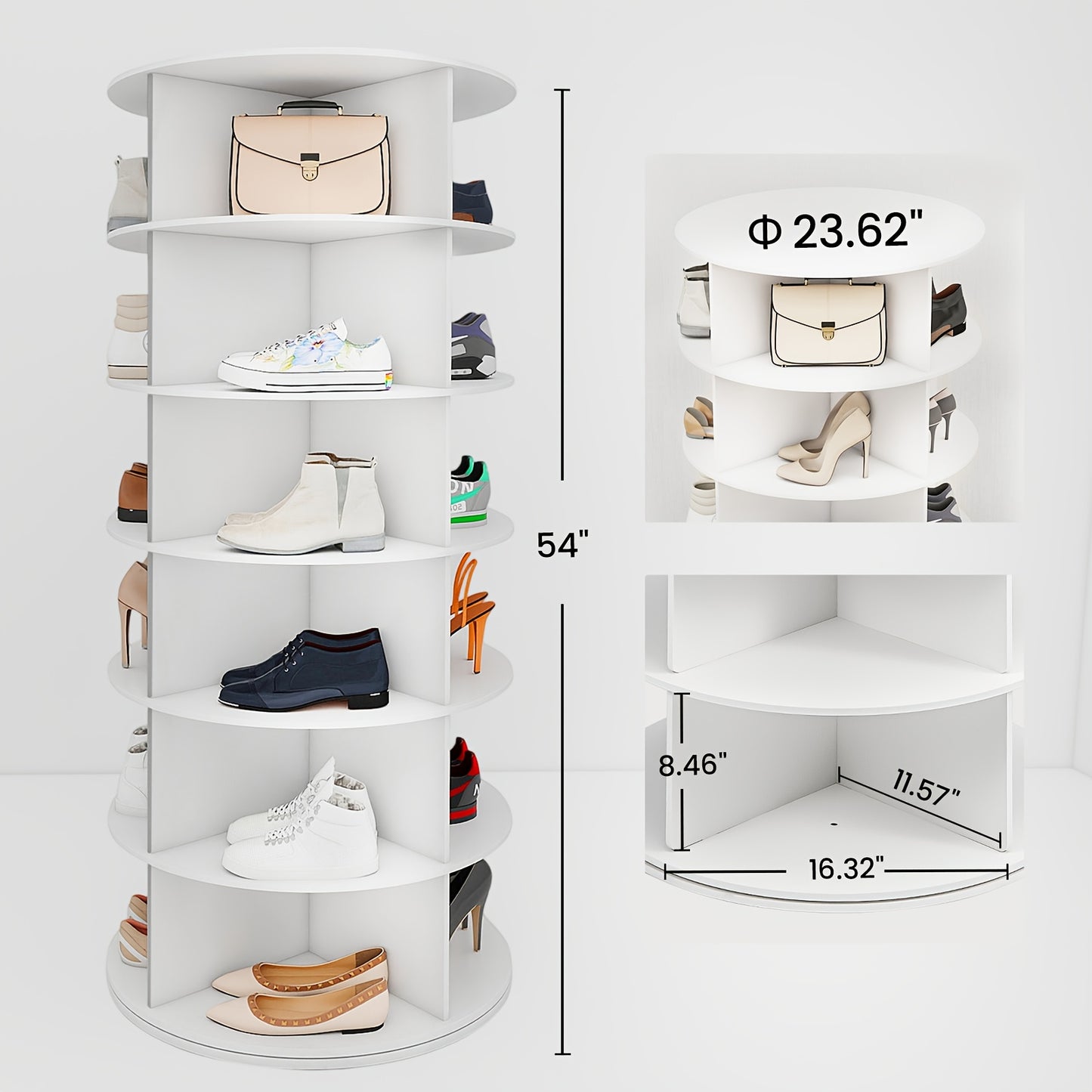 Torre portascarpe girevole a 5/6/7 ripiani per 20/24/28 paia di scarpe, espositore girevole a 360° bianco, organizzatore Lazy Susan, scaffale portascarpe a carosello rotondo, carosello verticale per cappelli e borse