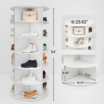 Torre portascarpe girevole a 5/6/7 ripiani per 20/24/28 paia di scarpe, espositore girevole a 360° bianco, organizzatore Lazy Susan, scaffale portascarpe a carosello rotondo, carosello verticale per cappelli e borse