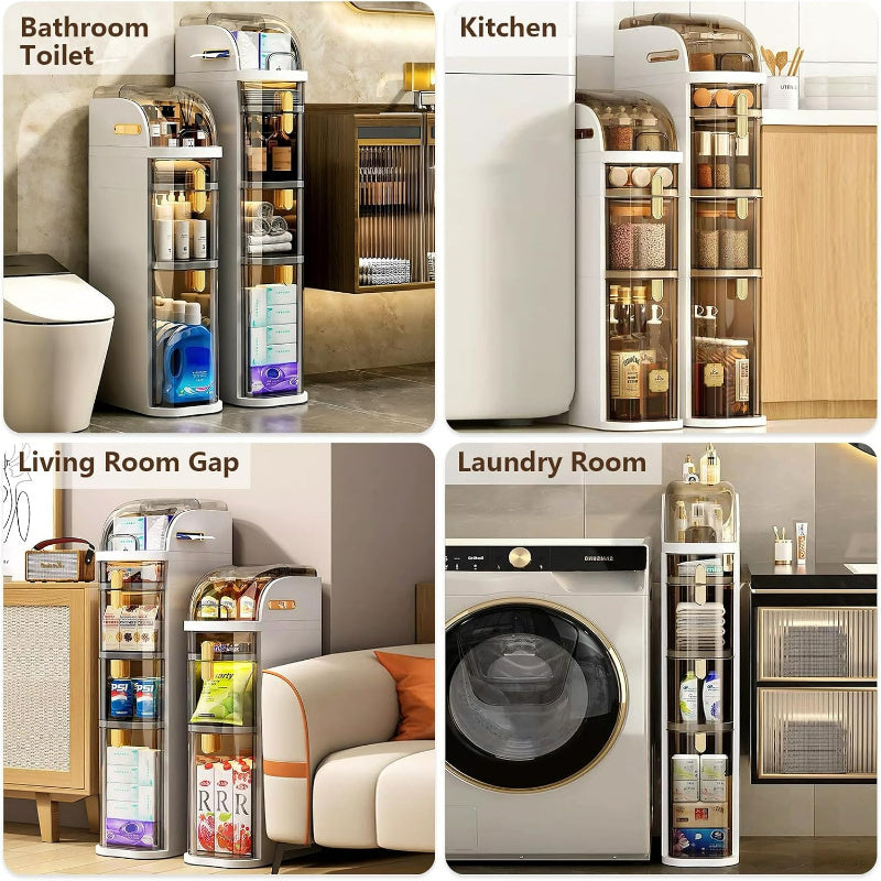 Mobiletto da bagno sottile a 4 ripiani, organizer da pavimento per bagno sottile da 7.1″ con cassetti e portasciugamani, armadietto mobile impermeabile in plastica con ruote per piccola cucina, lavanderia, soggiorno, unità di cassetti portaoggetti
