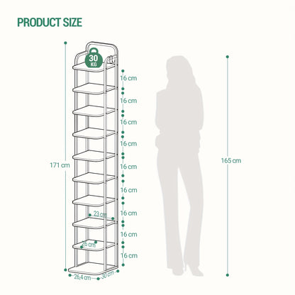 Scarpiera verticale, organizzatore per scarpe, torre portascarpe salvaspazio, autoportante, regolabile, 10 ripiani
