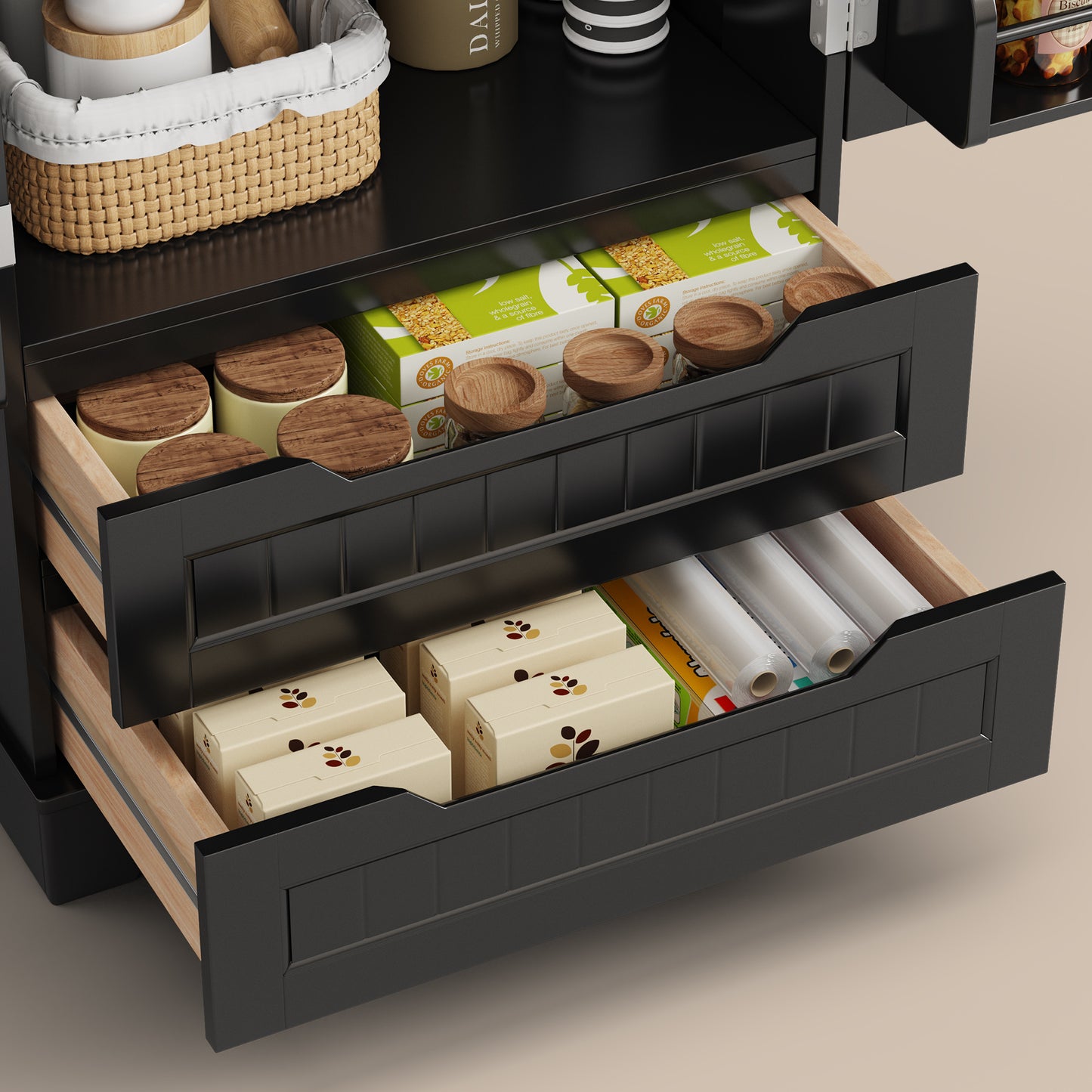 Credenza pensile per cucina - Mobiletto a pavimento con 2 cassetti e 2 ante - 60x40x120cm - Armadi da cucina bianchi