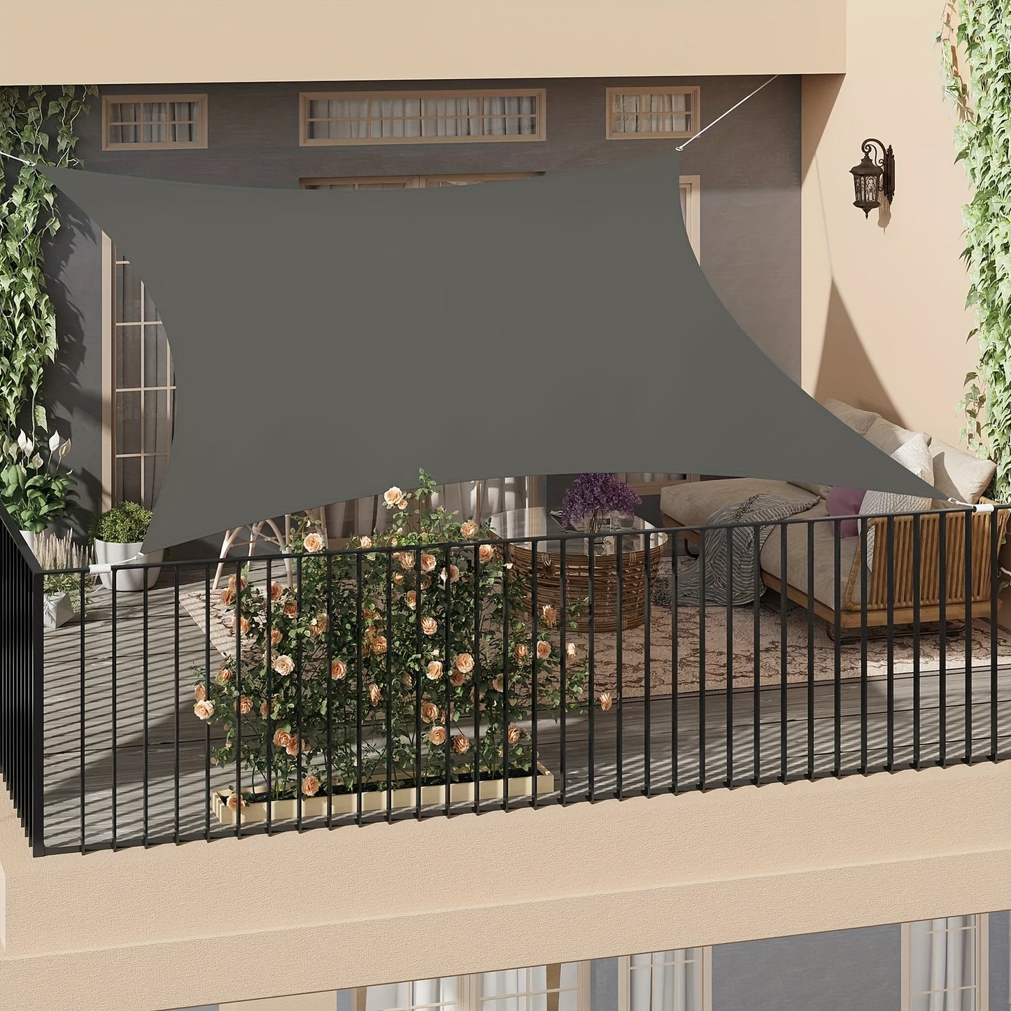 1pezzo 95% Protezione UV Parasole Vela - Tessuto HDPE Resistente con Doppia Rafforzazione delle Estremità, Resistente alle Lacerazioni, Facile da Installare con Corda Inclusa per Giardino, Patio, Balcone, Campeggio e Picnic - Grigio Profondo, Parasole Vel
