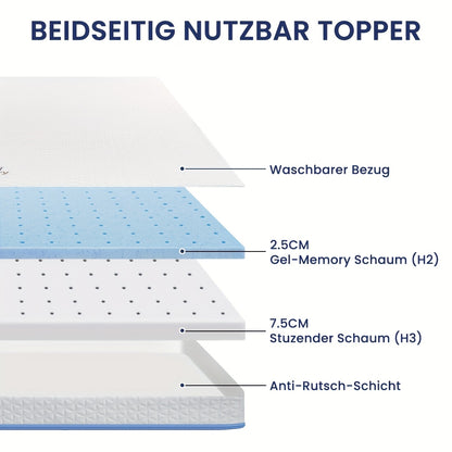 Coprimaterasso BedStory 90x200cm 140x200cm 160x200cm 180x200cm, 10cm, Due Livelli di Durezza, Coprimaterasso in Gel Memory Schiuma Fredda H2&H3 di Durezza Media con Fodera Rimovibile e Lavabile, Traspirante e Confortevole per Letto a Doghe, Letto Scomodo