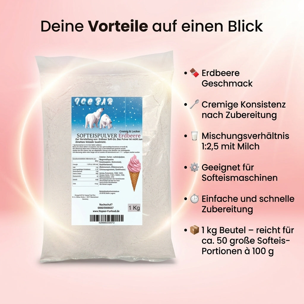 Ice Bear Soft Ice Powder Fragola 1 Kg per Macchina per Gelato Morbido 1:2.5 Misto Fragola